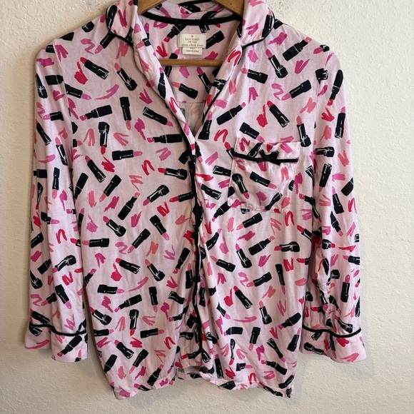 Kate Spade Barbie pink black lipstick pajama set size medium - Picture 2 of 8